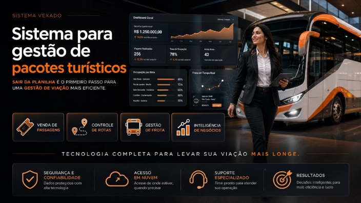 O que é gestão de pacotes turísticos? A gestão de pacotes turísticos é o processo completo de criação, venda, organização e execução de pacotes de viagens que incluem transporte, hospedagem, passeios e outros serviços. No turismo rodoviário, envolve controle de vagas, formação de grupos, gestão de listas de passageiros e integração com emissão de documentos fiscais como CT-e OS. Na prática, um bom sistema turismo permite criar pacotes padronizados ou personalizados, acompanhar vendas em tempo real e garantir que todas as etapas da viagem sejam executadas sem falhas. Um exemplo real: uma operadora de pacotes turísticos no Paraná usava controles manuais e sofria com grupos desorganizados e cancelamentos de última hora. Após adotar um sistema integrado, reduziu em 75% os problemas operacionais, aumentou o número de pacotes vendidos e elevou o faturamento em 42% em um ano.